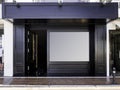 Outdoor mockup,store template,front view black of generic store facade with windows display