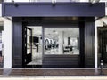 Outdoor mockup,store template,front view black of generic store facade with windows display