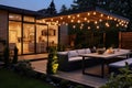 Outdoor modern interior home house luxury patio table yard design garden Royalty Free Stock Photo