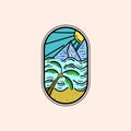 Outdoor Monoline Logo Vector Illustration Design. Beach Landscape Line Art Illustration Badge Design. Summer Landscape Royalty Free Stock Photo