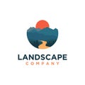 Outdoor mountain and river landscape adventure logo icon vector template Royalty Free Stock Photo