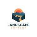 Outdoor mountain and river landscape adventure logo icon vector template Royalty Free Stock Photo