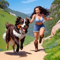 Outdoor mountain trail running exercise dog