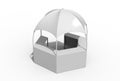 Outdoor Multi functional Trade Show Display Dome Kiosk Hexagonal Pavilion Canopy Tent With Promotional Counters, 3d render illustr