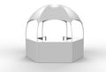 Outdoor Multi functional Trade Show Display Dome Kiosk Hexagonal Pavilion Canopy Tent With Promotional Counters, 3d render illustr