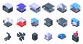 Outdoor music festival stage icons set isometric vector. Park concert