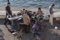 Outdoor musical rock band on the embankment in Sevastopol