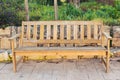 Outdoor nature wooden bench in zen garden style