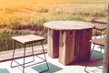 Outdoor office in a golden grass concept idea lifestyle among nature work and travel background