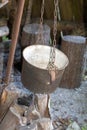 Outdoor of old medieval cauldron for cooking