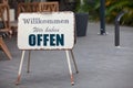 Outdoor open sign in German