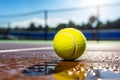 Outdoor padel tennis match, Yellow ball, blue court, active player