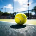 Outdoor padel tennis match, Yellow ball, blue court, active player