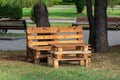 Outdoor pallet sofa, Furniture made from old wooden cargo pallet Royalty Free Stock Photo