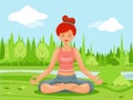 Outdoor park nature meditation cute female girl yoga health cartoon character design vector illustration Royalty Free Stock Photo