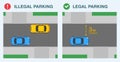 Outdoor parking rules. Legal and illegal parking. Leave at least three meters of clear road.