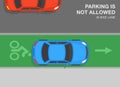 Top view of an incorrect parked car. Parking is not allowed in bike lane.