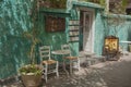 Outdoor part of a taverna on the streets of Aegina town Royalty Free Stock Photo