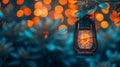 Outdoor party string lights hanging in backyard with blurred bokeh background in warm colors