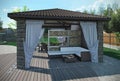 Outdoor patio garden pavilion, 3d render