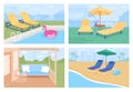 Outdoor patio ideas flat color vector illustration set Royalty Free Stock Photo