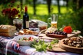 outdoor picnic setup with mushroom bruschetta