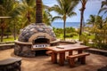 an outdoor pizza oven at a beachside resort Royalty Free Stock Photo