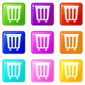 Outdoor plastic trash can icons 9 set