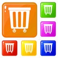 Outdoor plastic trash can icons set vector color