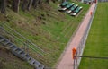 Outdoor playground for ball games. high barriers fencing protect spectators