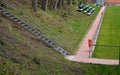 Outdoor playground for ball games. high barriers fencing protect spectators