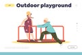 Outdoor playground concept of landing page with kids playing on merry go round carousel Royalty Free Stock Photo