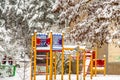 outdoor playground equipment in winter Royalty Free Stock Photo