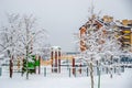 outdoor playground equipment in winter Royalty Free Stock Photo