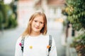 Outdoor portrait of adorable 10-12 year old girl Royalty Free Stock Photo