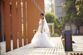 Outdoor portrait of asian bride Royalty Free Stock Photo