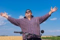 Outdoor portrait of a bearded, chubby senior man being happy Royalty Free Stock Photo