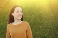 Outdoor portrait of beautiful happy teenager girl laughing Royalty Free Stock Photo