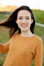 Outdoor portrait of beautiful happy teenager girl laughing Royalty Free Stock Photo