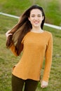 Outdoor portrait of beautiful happy teenager girl laughing Royalty Free Stock Photo