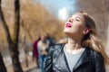 outdoor portrait of a beautiful middle aged blonde woman. attractive girl in a field Royalty Free Stock Photo