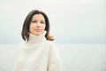 Outdoor portrait of beautiful woman wearing white clothes Royalty Free Stock Photo