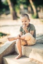 Outdoor portrait of cute little boy Royalty Free Stock Photo