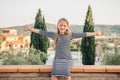 Outdoor portrait of a cute little girl of 8 years old