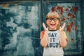 Outdoor portrait of cute little boy