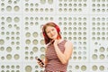 Outdoor portrait of pretty teenage girl with red dyed hair Royalty Free Stock Photo