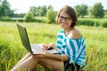 Outdoor portrait middle-aged woman freelancer Royalty Free Stock Photo