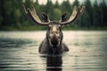 Outdoor portrait of moose in river