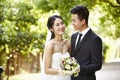 Outdoor portrait of a newly-wed asian couple