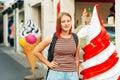 Outdoor portrait of pretty teenage girl with red dyed hair Royalty Free Stock Photo